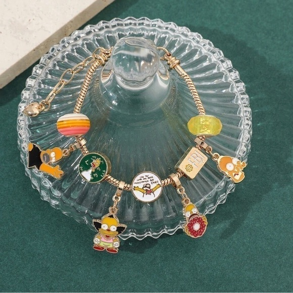 Gold Plated The Simpsons Character Homer Charm Bracelet - Picture 6 of 6